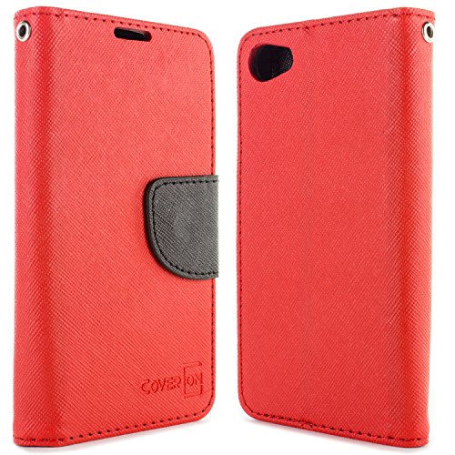 Sony Xperia Z5 Compact Wallet Case, CoverON [Carryall Series] Flip Folio Credit Card Slot Pouch Cover Stand + Strap Case for Sony Xperia Z5 Compact - Red/Black