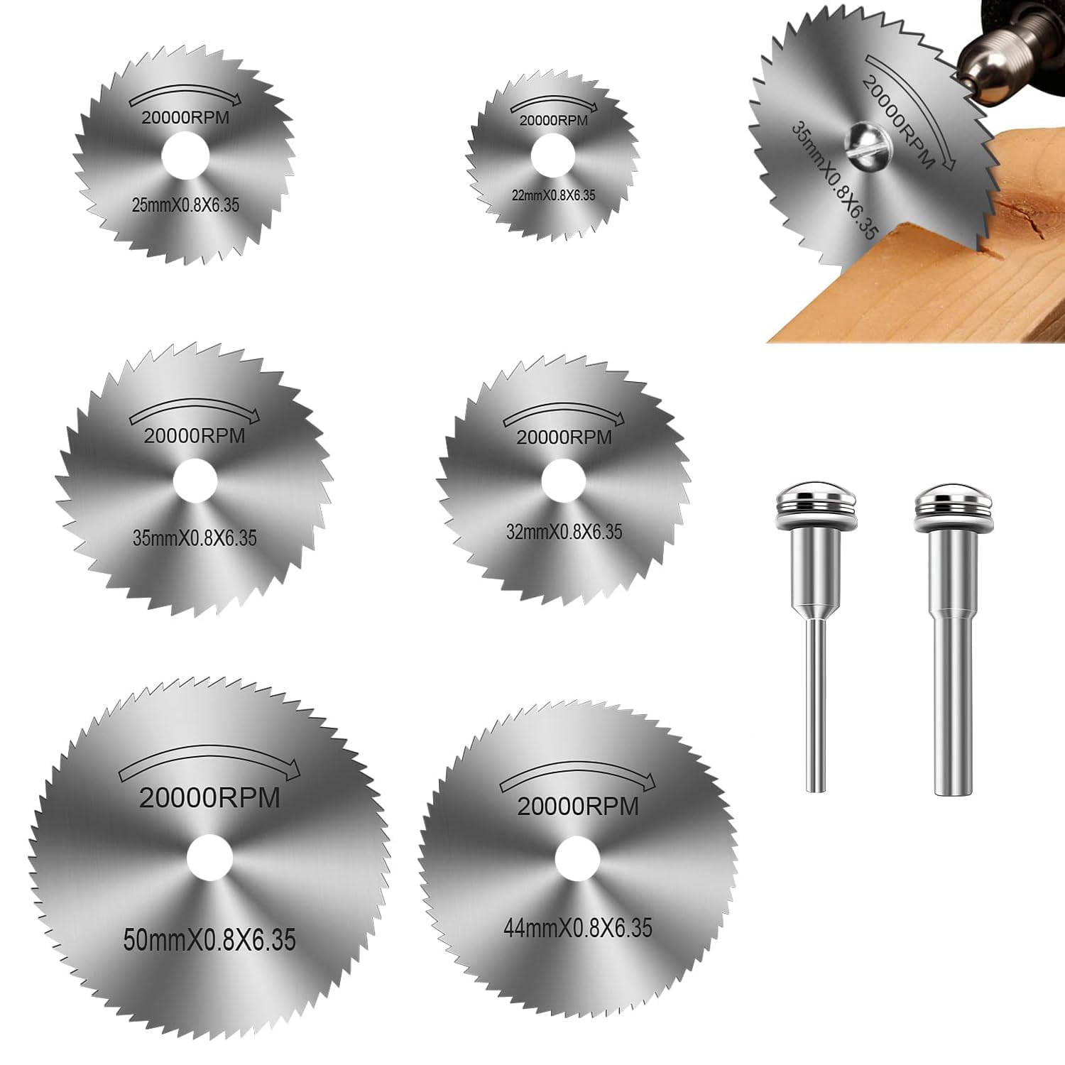 Set di 8 lame circolari, lame in acciaio ad alta velocità per utensili rotanti, lame in acciaio circolare HSS per utensili multifunzione per tagliare legno, plastica e metallo