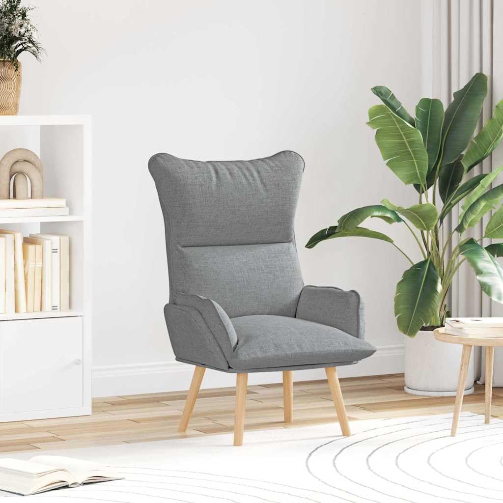 Krzesło relaksacyjne jasnoszare, 69 x 74 x 93 cm, obicie z materiału, ergonomiczny fotel wypoczynkowy z nogami z litego drewna do salonu, sypialni i kącika do czytania