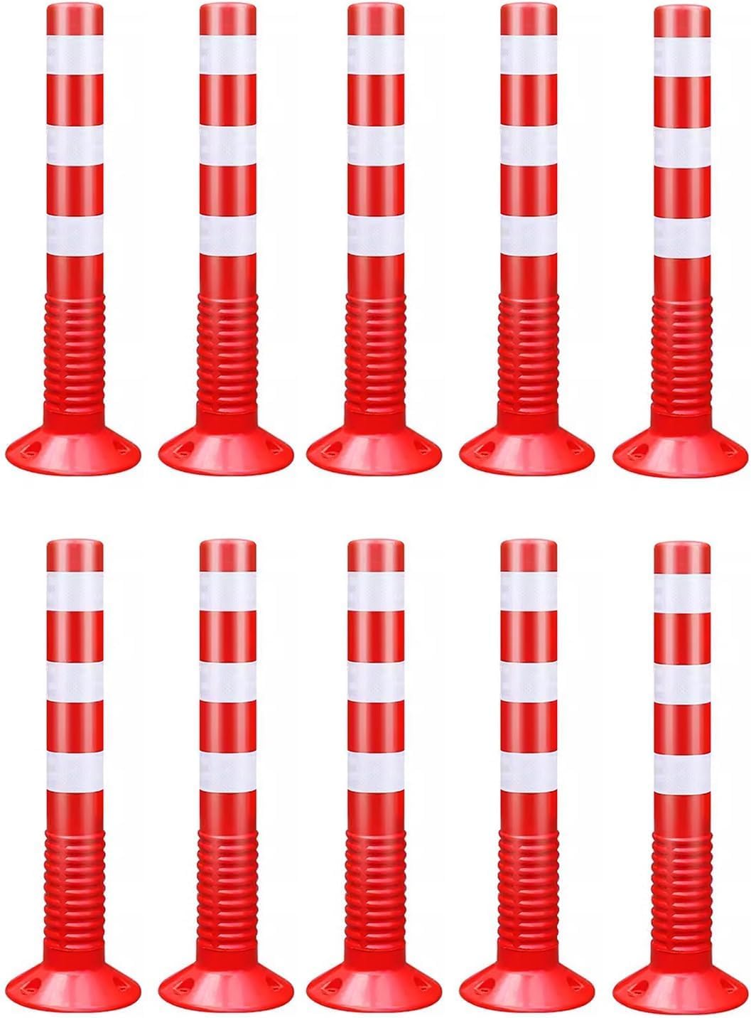 GHHVFEC Traffic Safety Ber Soft Rubber Parking Bollard (Fixed) Reflective Cone with Collar Red Roadblock Post for Enhanced Visibility and Protection