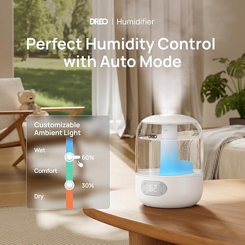 Miniatura 2 de Dreo Humidificadores para dormitorio, humidificador ultrasónico de niebla fría con iluminación silenciosa y RGB de 26 dB, tanque de llenado superior
