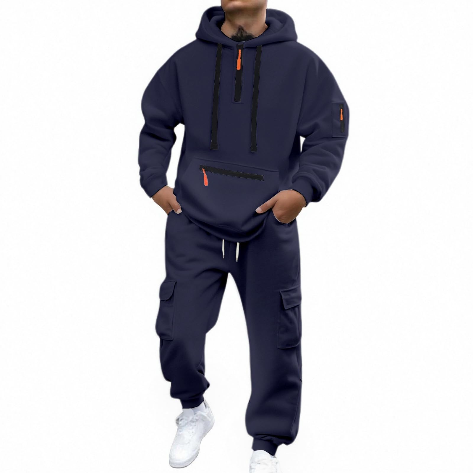Conjunto genérico de chándal para hombre, 2 piezas, algodón, chándal completo, con capucha, pantalones, gimnasio, entrenamiento, correr, confort óptimo, A126