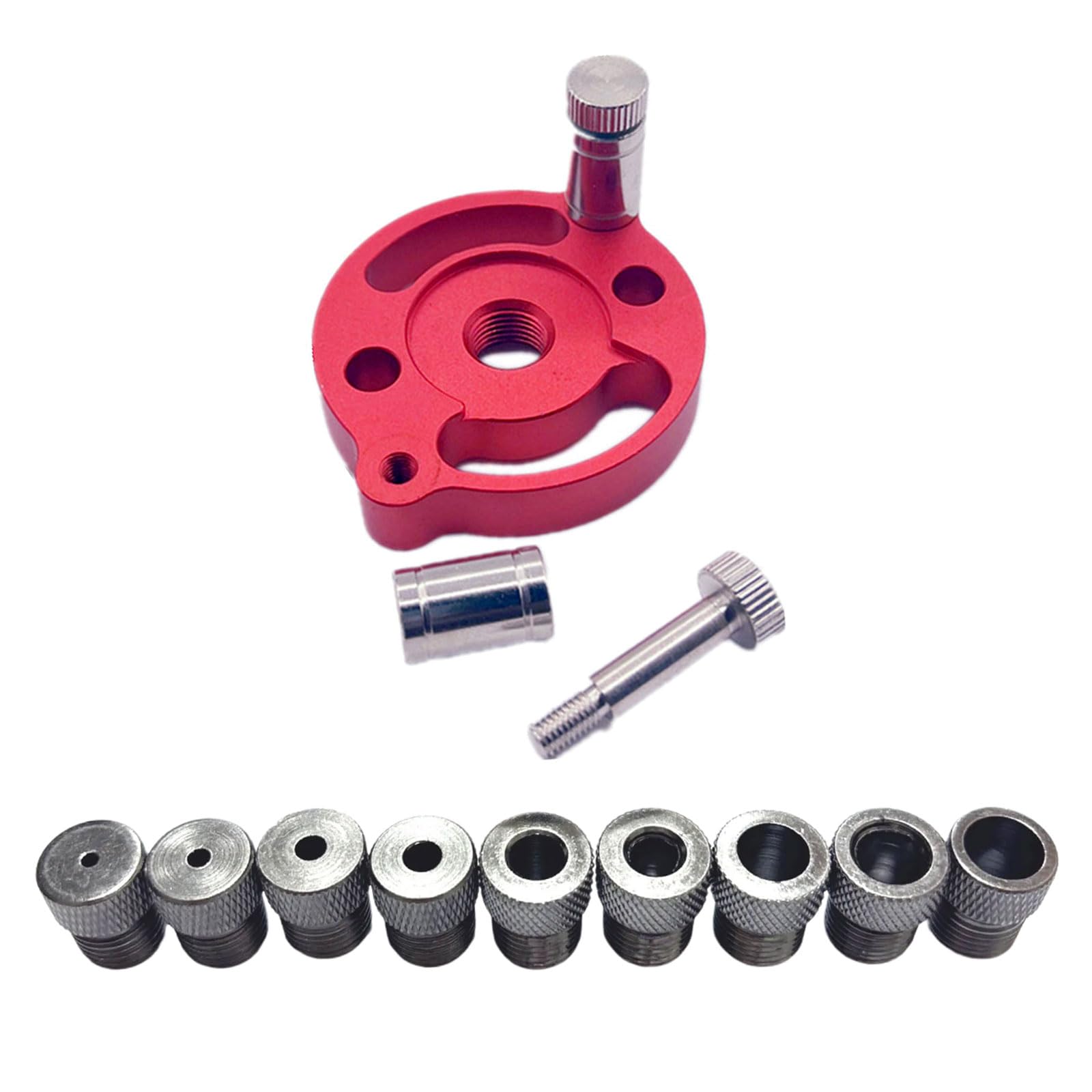 Shntig Red Accurate Portable Woodworking Hole Locator Tool 9 Guide Sleeves 2Mm-10Mm Aluminum Alloy Drill Jig With Adjustable Feet Portable Drill Guide Tool