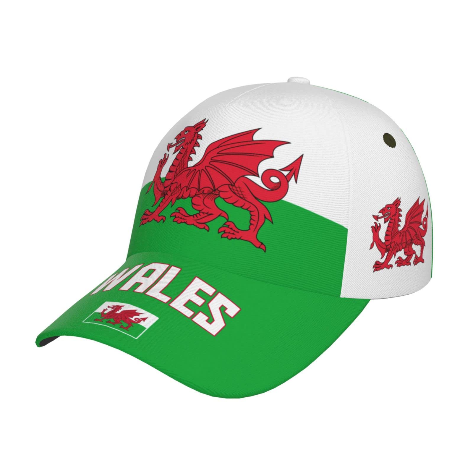 WanwEN Wales Flag Cool Welsh Cymru Baseball Cap Patriotic Hat for Soccer Fans Men Black, 7-7 1/4