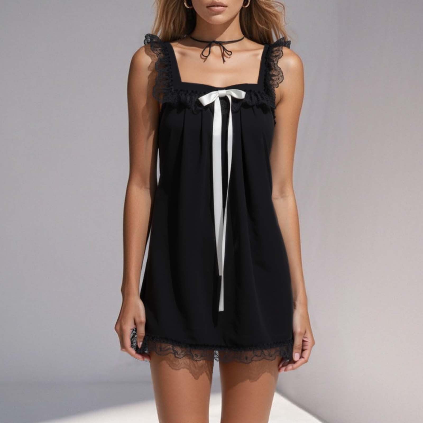 Neues Sommerkleid for Damen Mit Rückenfreier Schleife Und Spitzenbesatz, Lockeres Babykleid