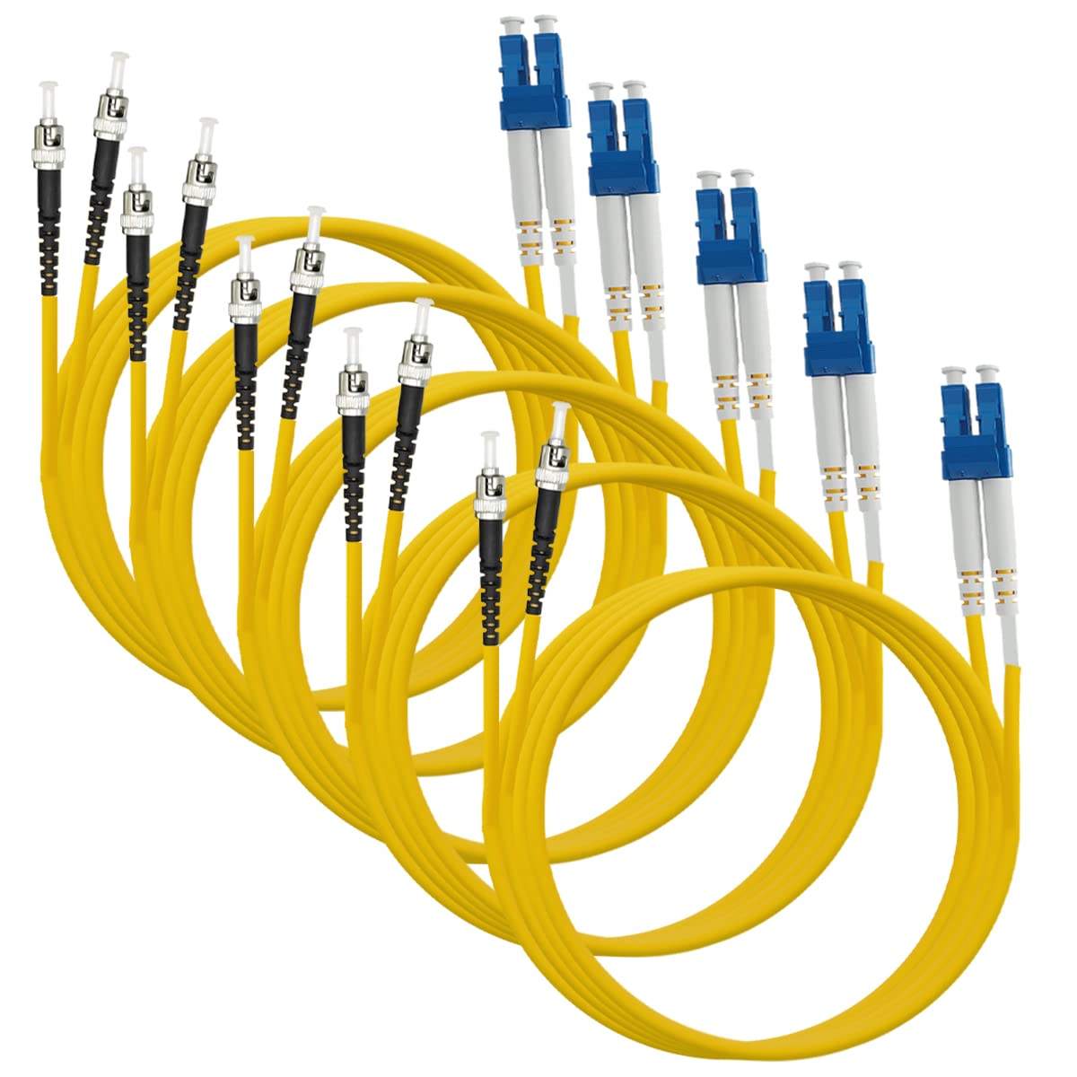 LC to ST Fiber Patch Cable, 3M (9.84ft) Single Mode Duplex Fiber Jumper 9/125um OS1 LSZH - LC ST Singlemode Duplex Patch Cords (3M - 5 Pack)