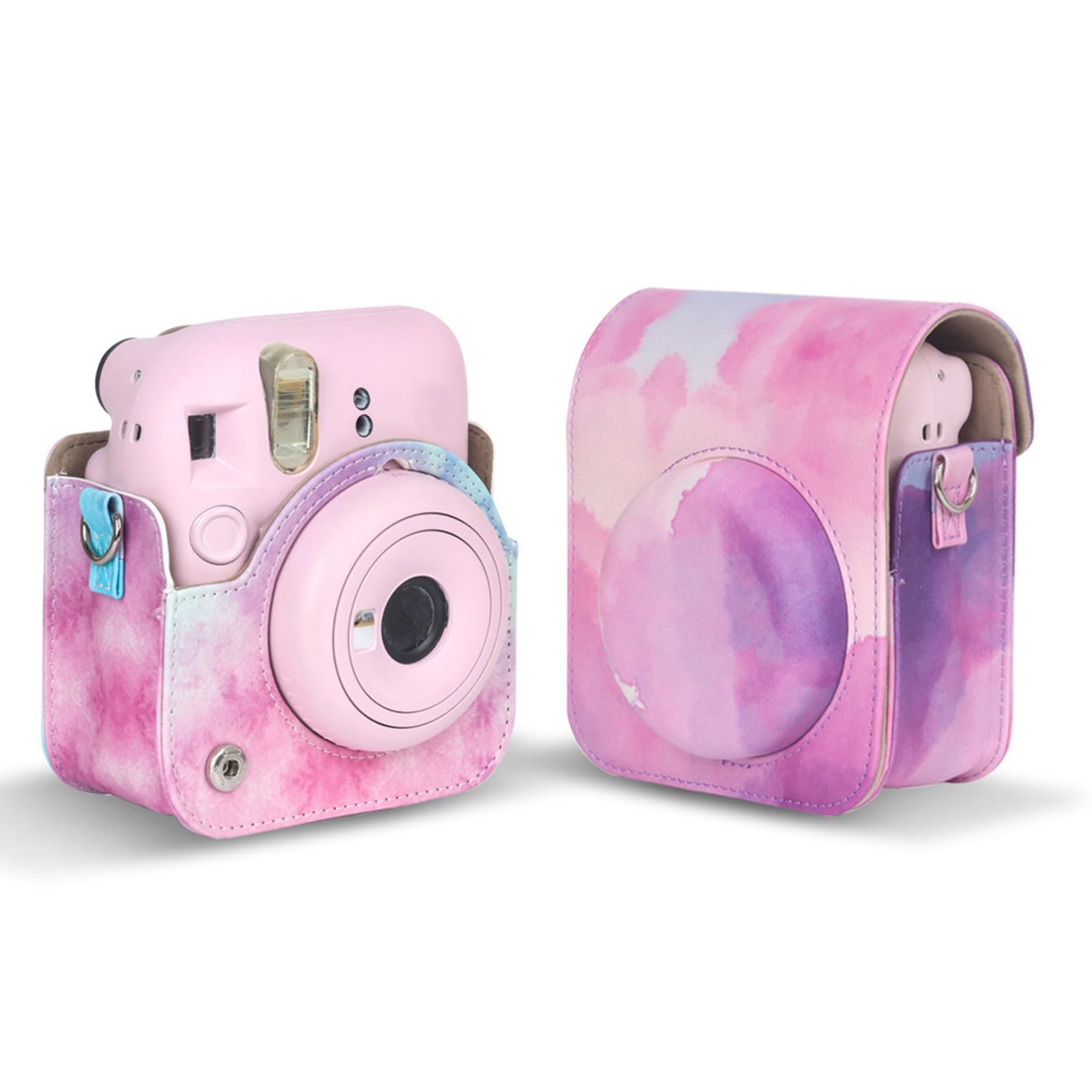 Mini Torba Ochronna na Aparat Natychmiastowy PU futerał na Aparat z Regulowanym Paskiem na ramię do Aparatu Instax Mini 12 (niebieski różowy)