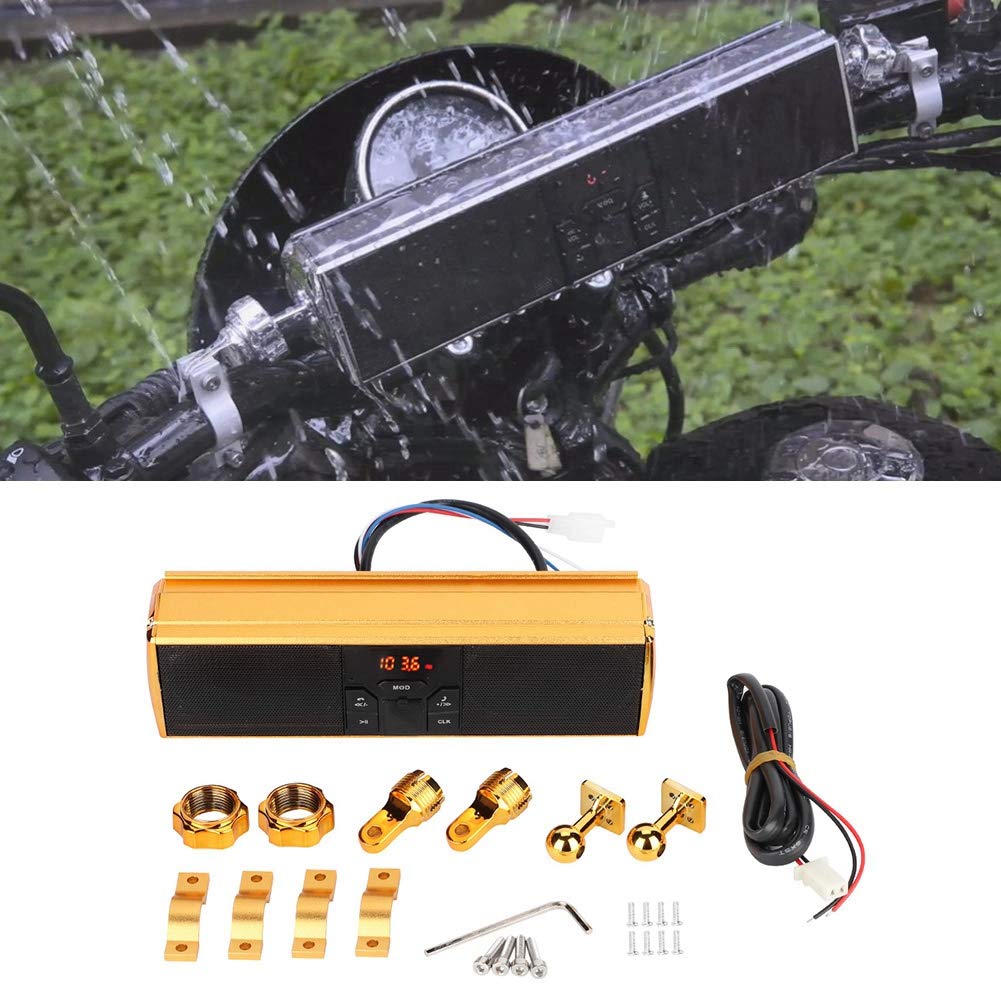 Dioche Wodoodporny System Stereo do Motocykla Modyfikacja Motocykla - System Przesuwania i Dźwięku dla Motocykli - Obsługuje USB, kartę Pamięci i Sterowanie (GOLD)