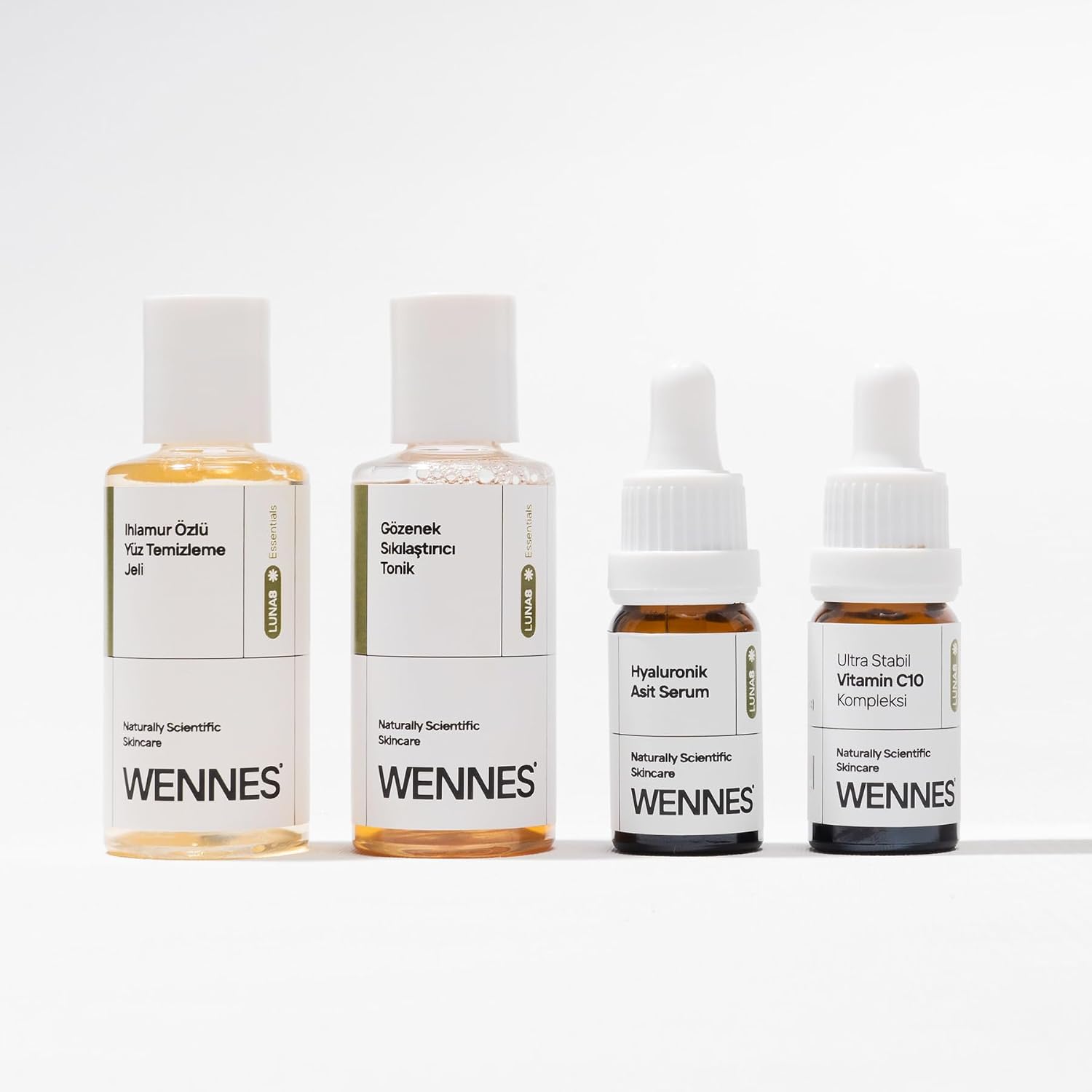 Mini Seyahat Seti: Ihlamur Özlü Saf Bakım Luna8 | Yüz Temizleme Jeli, Tonik, Hyaluronik Asit Serum, C10 Vitamin Serum
