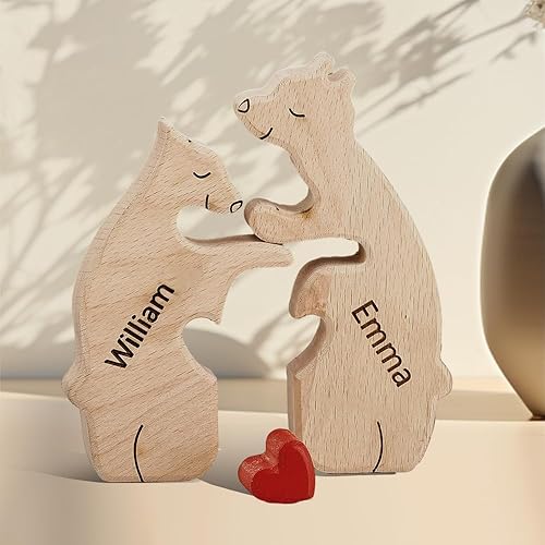 Miniatura 3 de Rompecabezas de oso de madera personalizado con apellidos de 1 a 8, escultura de nombre de familia personalizada, oso familiar, adorno de