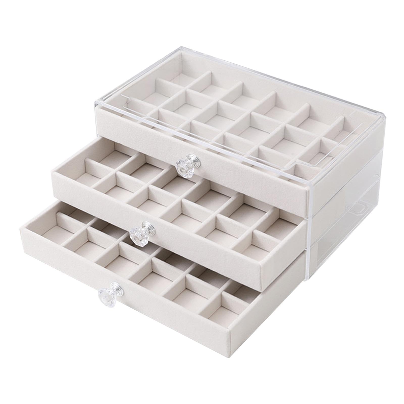 Boîte à bijoux moderne beige avec tiroirs de rangement visibles