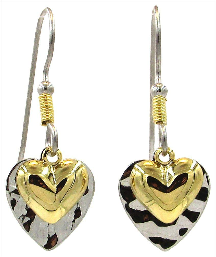 Silver Forest Two Tone Layered Hearts Drop Earrings One Size Two tone