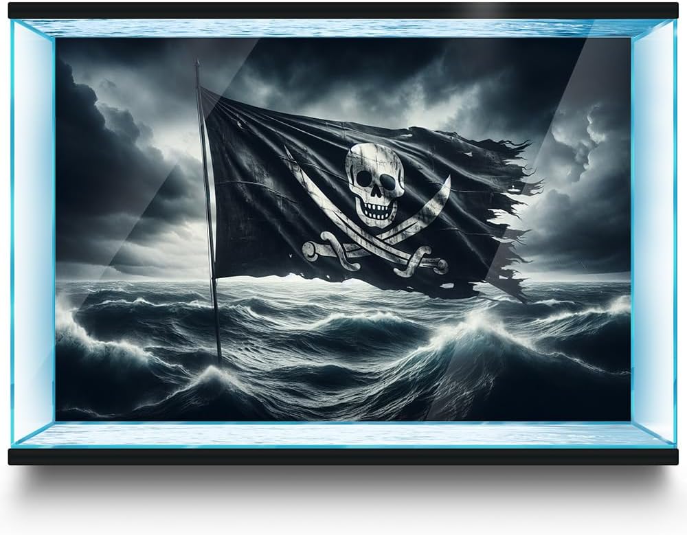 Aquarium Background Stickers - Flag, Skull, Pirate, Ocean, Self-Adhesive Fish Tank Reptile Terrarium Decor Poster (120 x 60 cm / (47.2 x 23.6 inches))
