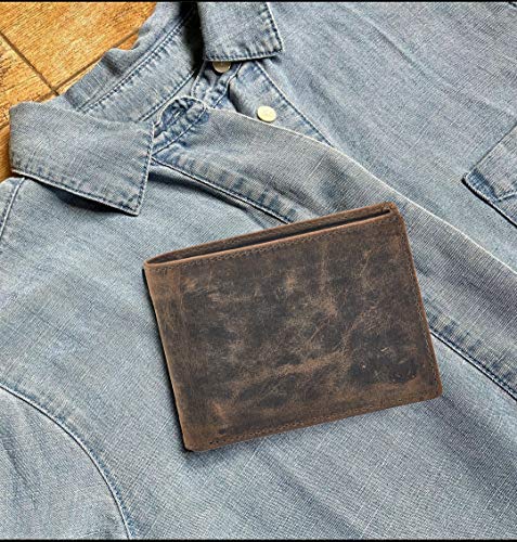 Image of Real Leather Mens Bifold Wallet RFID Blocking Slim Minimalist Front Pocket - Thin & Stylish with ID Window in Gift Box, Crazy Horse Moss, 4 inch x 3.25 inch x 0.75 inch, Minimalist