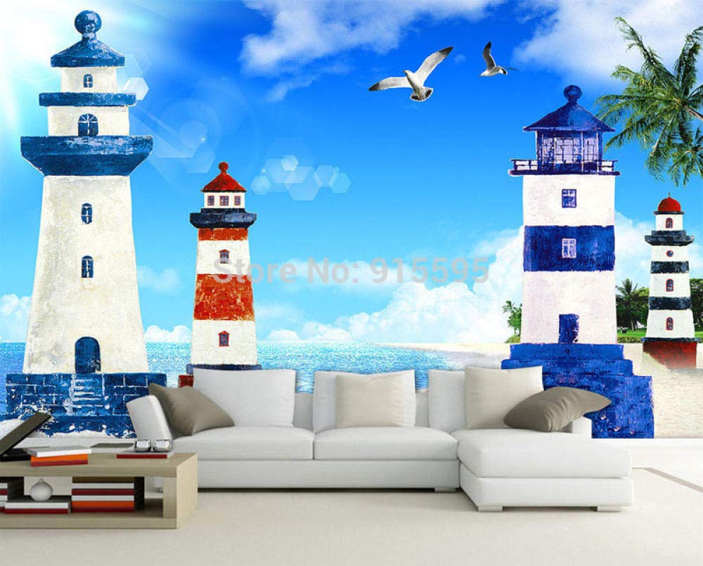 Papier peint ciel bleu avec effet 3D ultra réaliste et motif phare pour mur de séjour