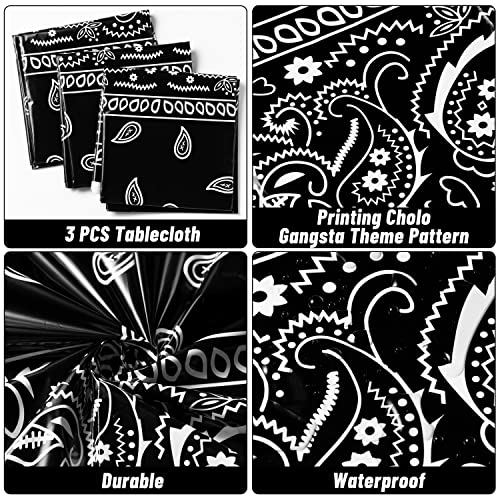 K1Tpde K1TPDE-CA-K1-TABLECLOTHS-BANDANA 3P 3Pcs Bandana Party Tablecloths, Cholo Gangsta Theme Bandana Table Covers, Bandana Plastic Tablecloth, Cholo Themed Western Party Decorations For Adult thumb #2