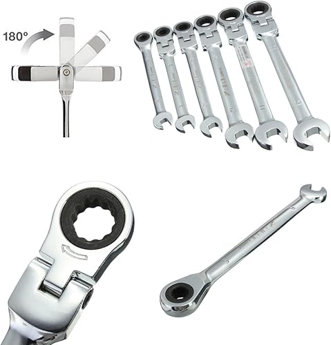 Miniatura 3 de Juego de 7 unids un juego de 0.236 in 0.276 in 0.315 in 0.354 in 0.394 in 0.433 in 0.472 in flexible cabeza giratoria trinquete combinación llave