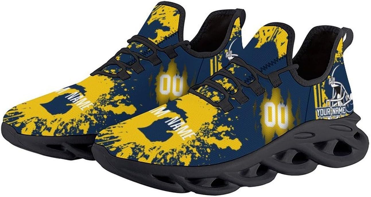 Custom College Football Flex Sneakers City Map Shoes for Men Women Personalized Name Number Fans Gifts Athletic Breathable Casual Black