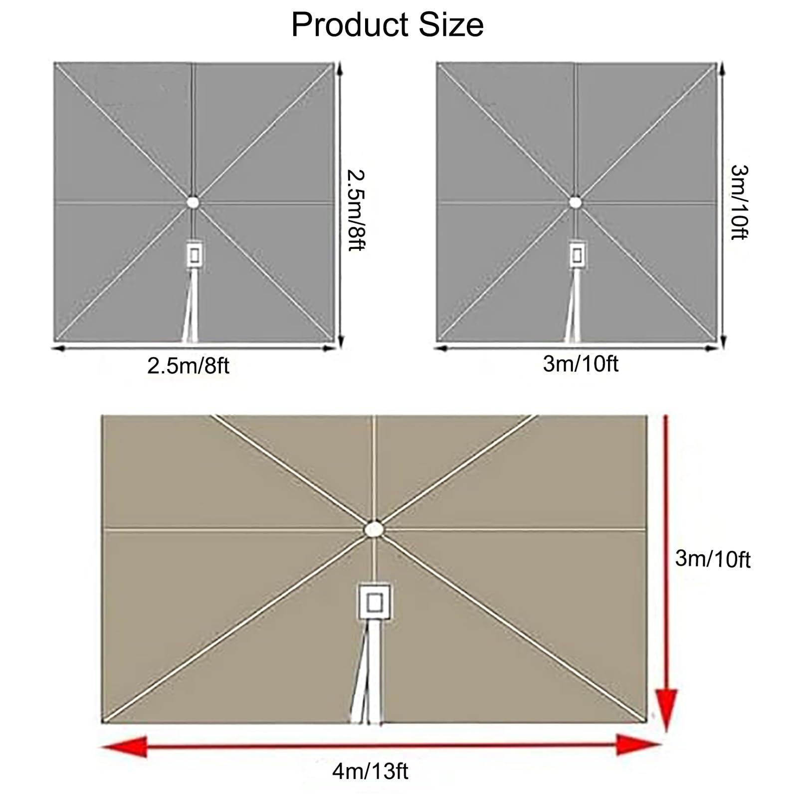 Telo Ricambio Ombrellone 8 Stecche Quadrato, Copertura Superiore per Ricambio Telo Ombrellone Braccio Laterale, Anti-UV(Red,3x3m(10x10ft))