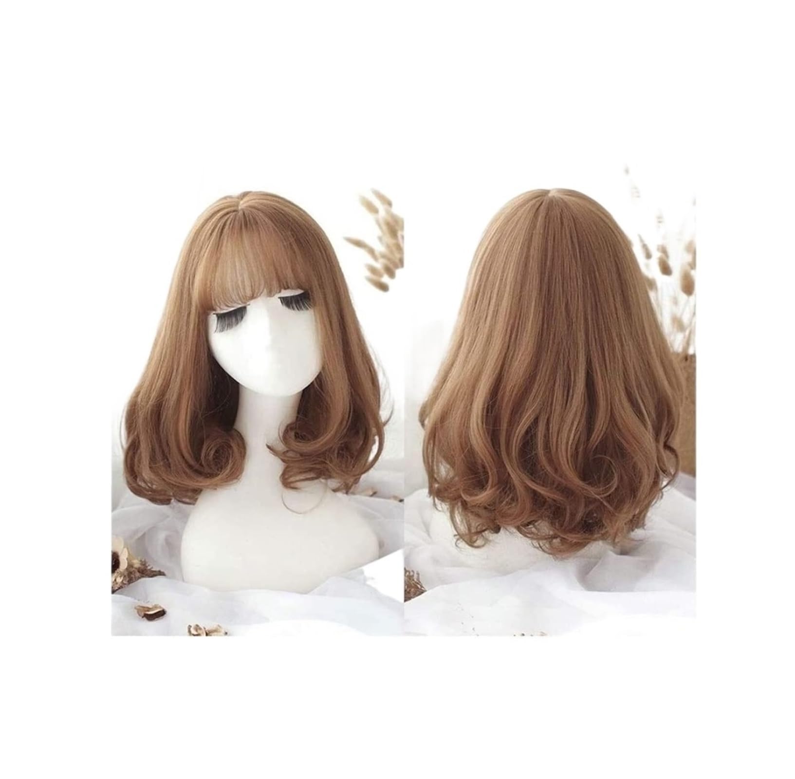 Perruque avec frange courte bouclée, extensions de cheveux ondulés naturels pour femme - 6