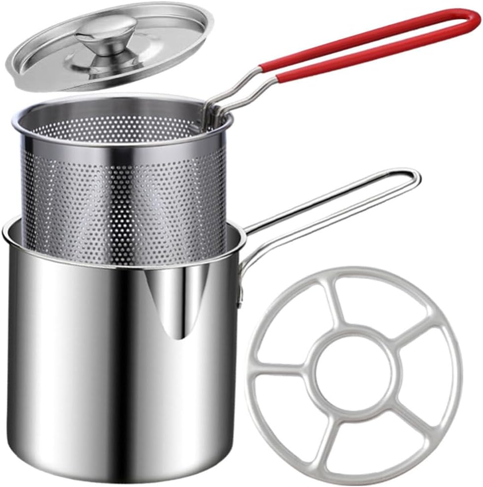4.7Inch Stainless Steel Fry Pot with Lid and Strainer