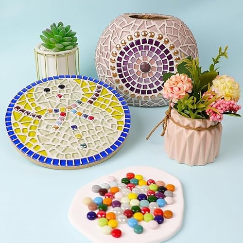 Runde Mini-Jade-Mosaikfliesen, 12 mm, 500 g, runde Glasmosaikstücke für Bastelarbeiten, Blumentöpfe, Vasen, Tassen, Gartendekoration, Mosaikherstellung (schillerndes Schwarz)