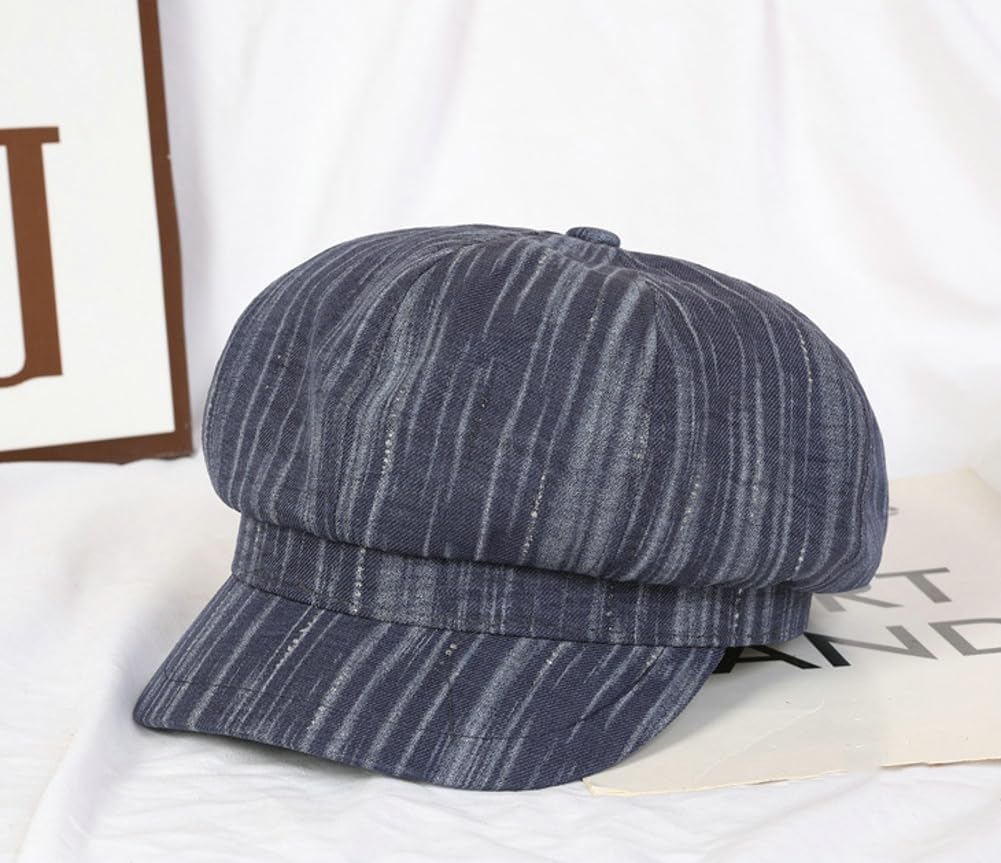 Womens Striped Octagonal Newsboy Cap Vintage Ivy Paperboy Cabbie Gatsby Painter Hats Fashion Beret Hat for Daily