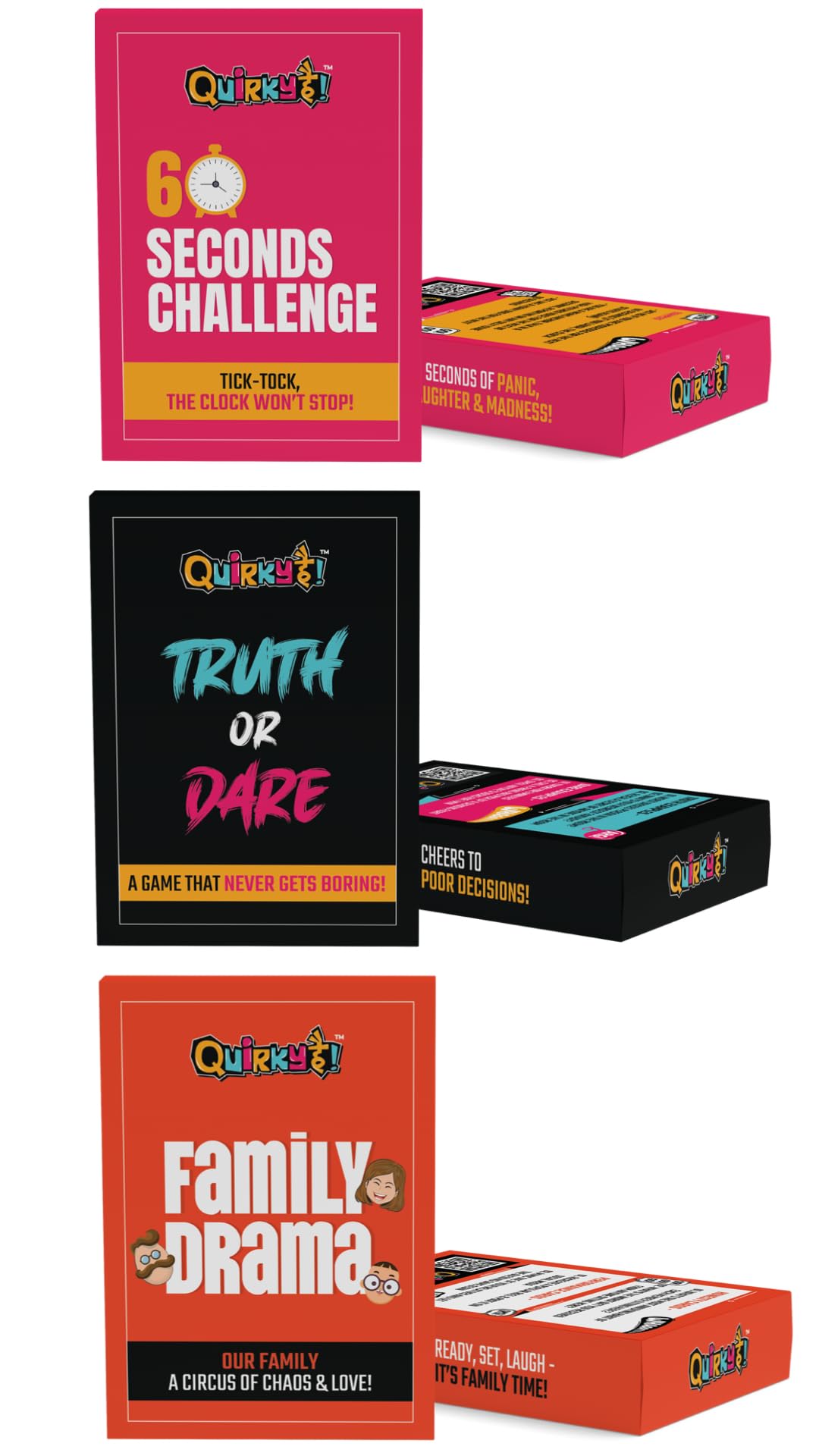 Quirky है! 60 Seconds Challenge + Truth Or Dare + Family Drama - Combo of 3 Party Card Games with Pack of 50 Cards Each (B0CNXYZD4P) Amazon Price History, Amazon Price Tracker