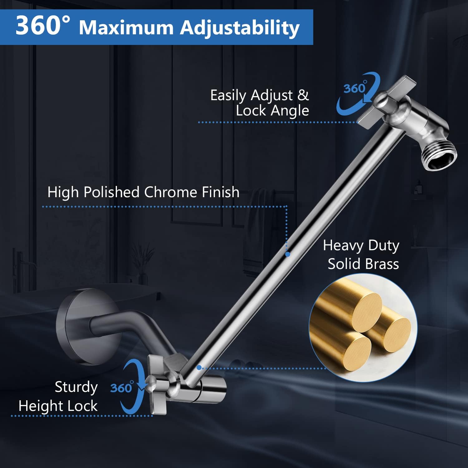 Shower Head Combo(Brushed Nickel),8 Inch High Pressure Rain Shower Head with 11 Inch Adjustable Extension Arm and 5 Settings Handheld Shower Head Combo,Powerful Shower Spray Against Low Pressure Water