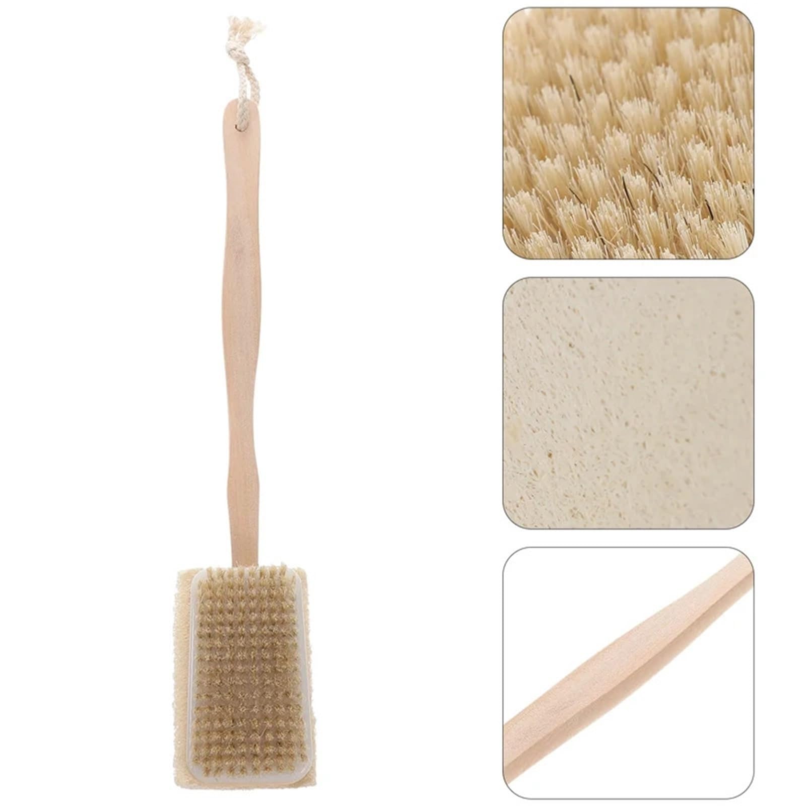 Cepillo de baño doble cara con mango largo madera