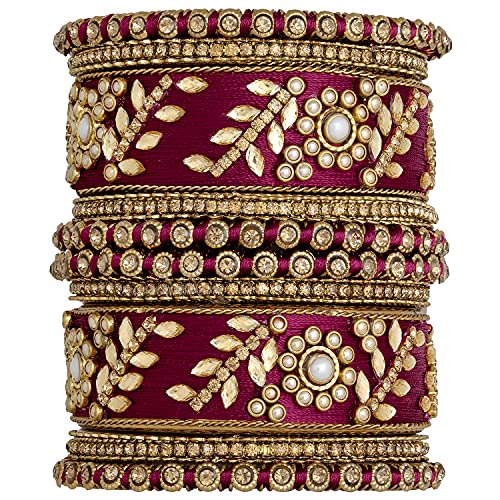 Image of Peora Silk Thread Kundan & Stone Studded Chuda Bangles Set Gift for Women
