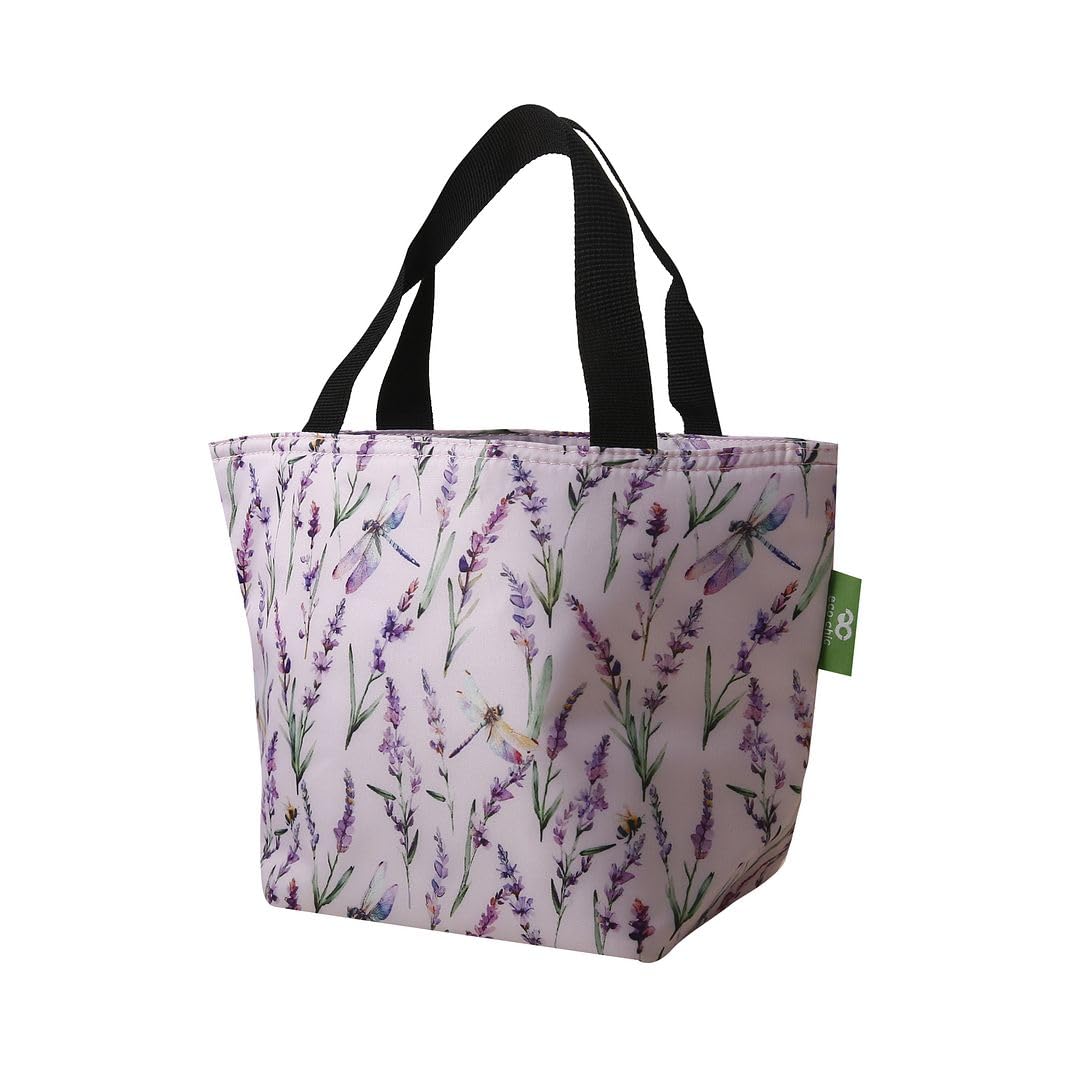 ECO CHIC Lightweight Foldable Insulated Lunch Bag Water Resistant Cooler Bag (Lavender with Dragonfly Lilac) โ image 1
