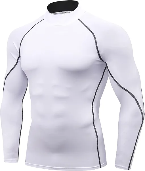 Men's Compression Shirts Mock Long Sleeve Sports Workout T-Shirt Running Cool Dry Tops Baselayer