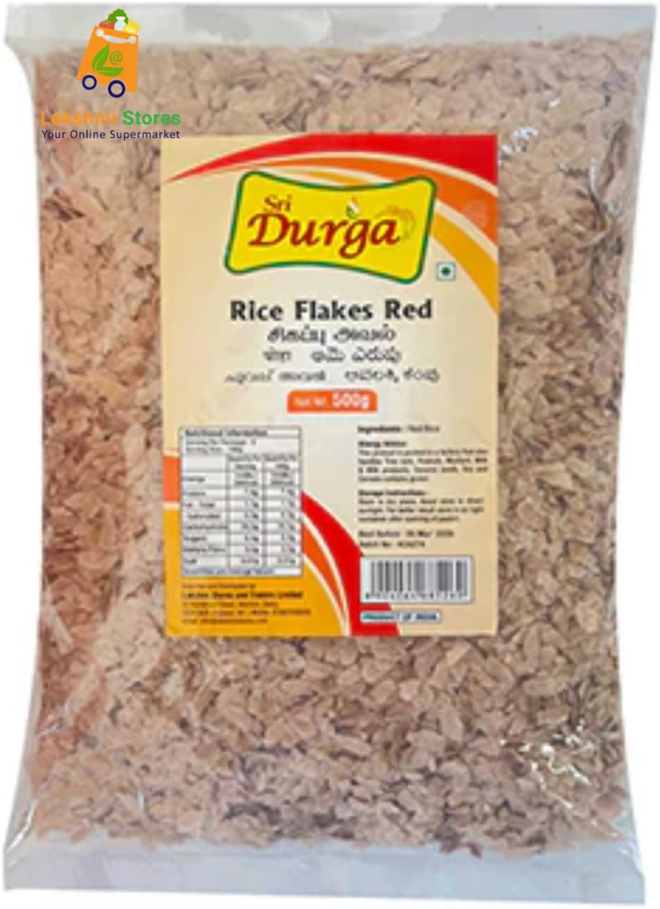 SRI DURGA Red Rice Flakes Medium 500G - Puffed Rice for Breakfast, Snack, and Cooking, Rich in Nutrients, Ideal for Traditional South Indian Recipes
