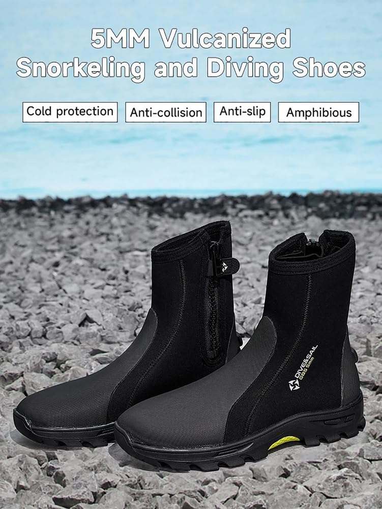 WYYHAA 5Mm Neoprene Dive Boots for Men – High-Top Side Zipper Wetsuit Water Shoes with Anti-Slip Thick Sole – Durable Snorkeling, Surfing, Rafting & Beach Footwear
