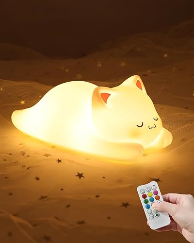 ZKLiLi Luz nocturna para niños, bonita lámpara de gato, 16 colores, grifo, control remoto, luz nocturna de silicona para niños, control remoto USB, disponible en Yaxa Colombia