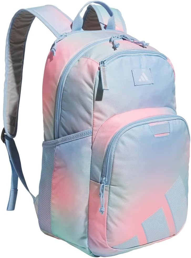 adidas Midway Backpack, Pastel Tie-Dye, Tech-Friendly 15-inch Laptop Storage, Multiple Zippered Compartments, Padded Straps, Water Bottle Pockets