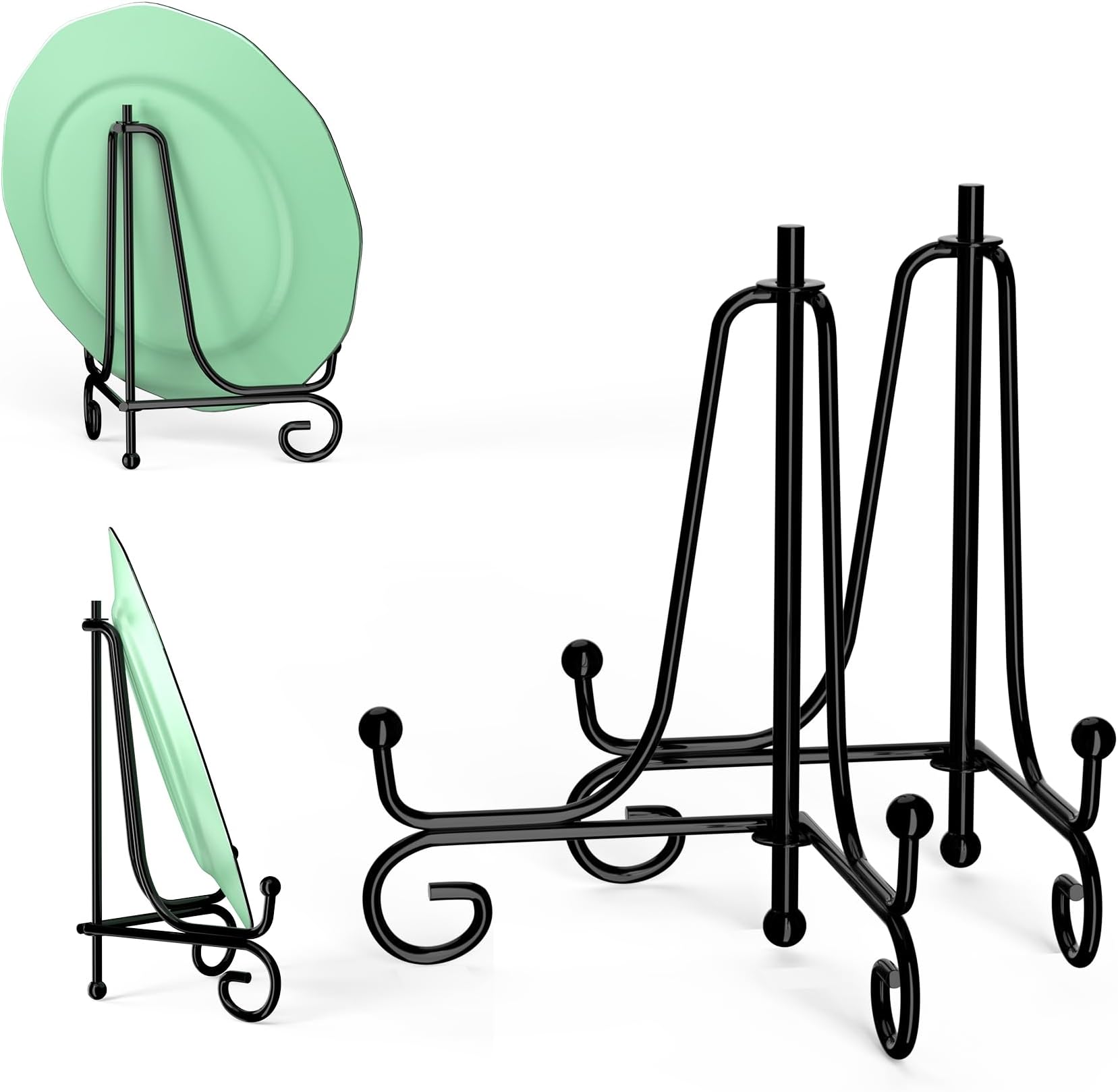 4 Inch 2 Pack Iron Display Stand, Black Wire Iron Easel Plate Holder Dish Stand for Displaying Pictures, Decoration Plates, Books Dishes and Arts