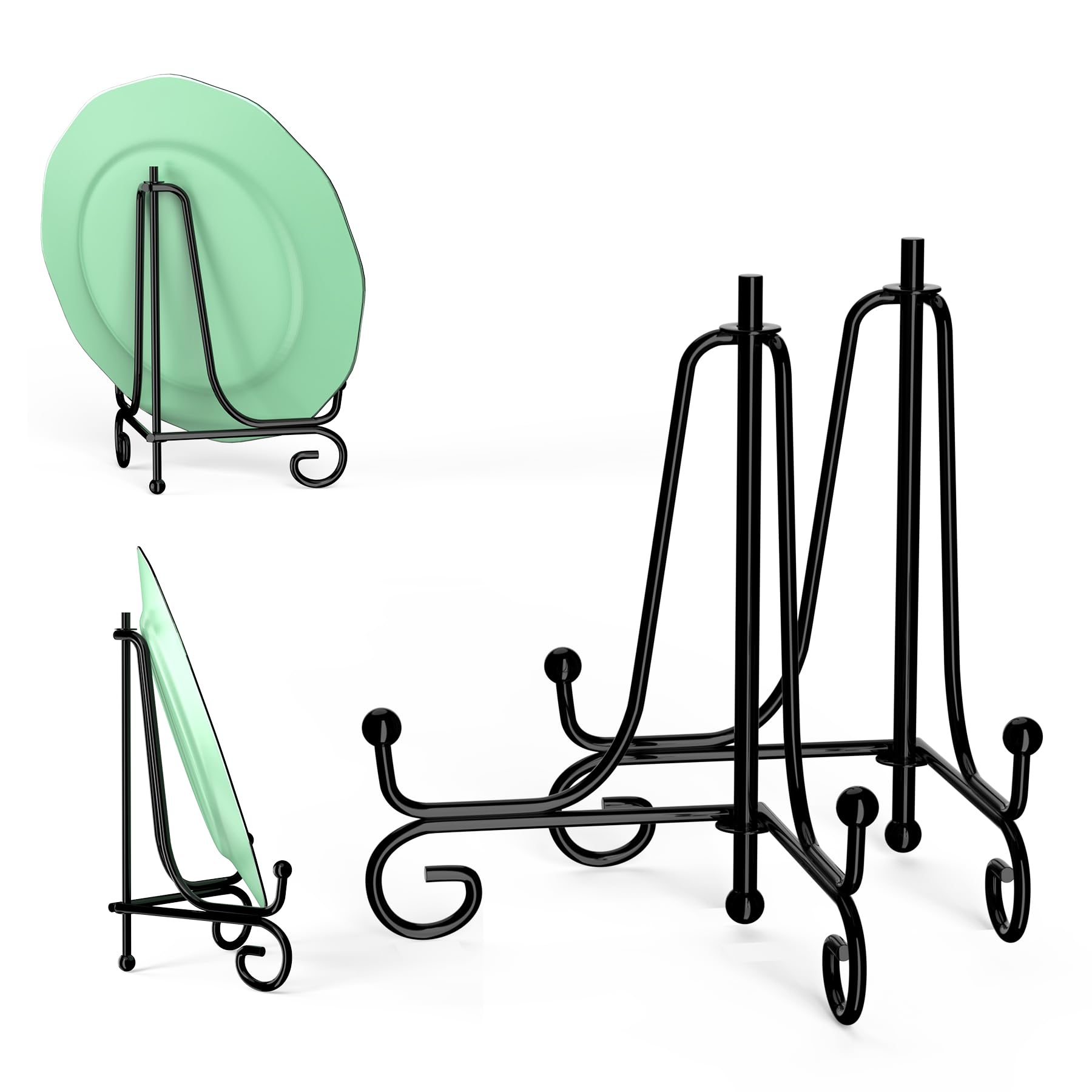 4 Inch 2 Pack Iron Display Stand, Black Wire Iron Easel Plate Holder Dish Stand for Displaying Pictures, Decoration Plates, Books Dishes and Arts