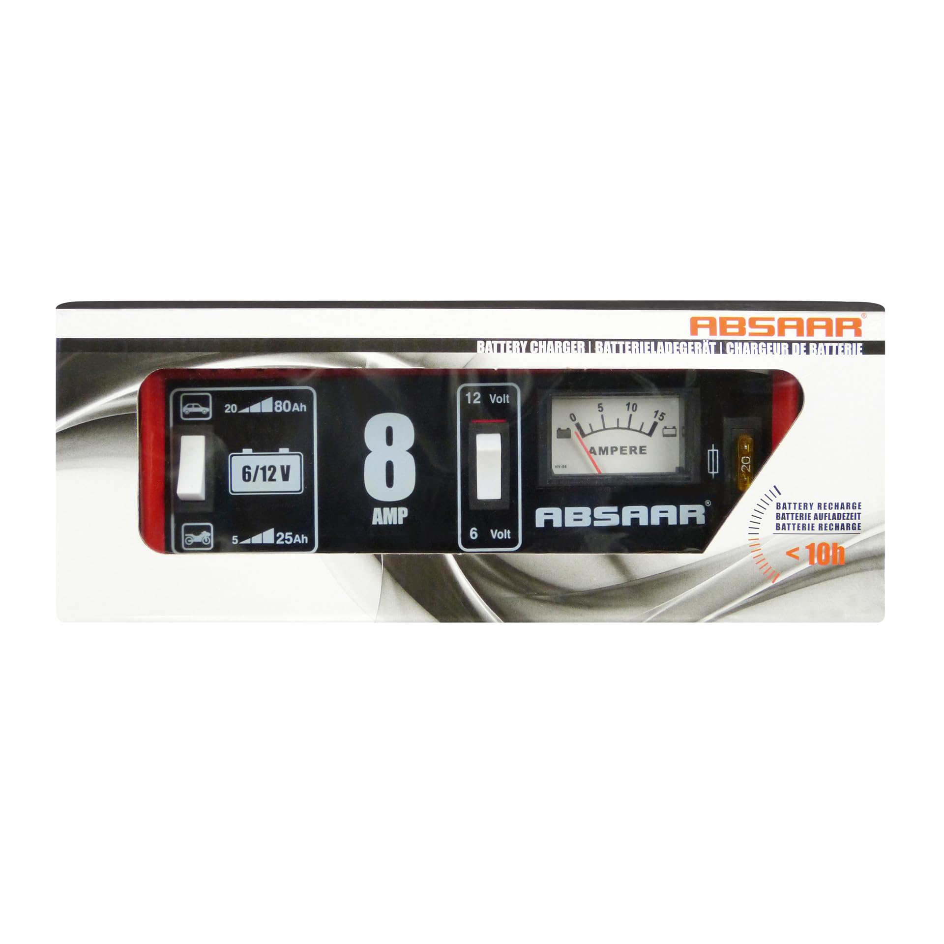 Absaar Batterie Ladegerät 6/12V 8A, Rot/schwarz