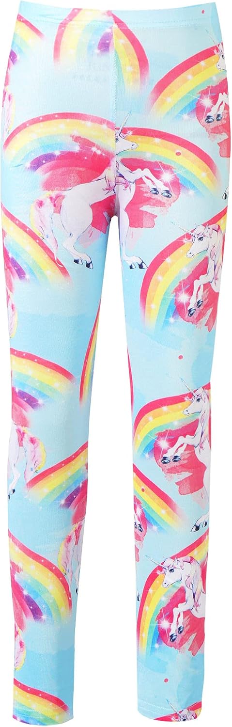FEESHOW Kids Girls Summer Stretchy Athletic Cartoon Leggings Elastic Waistband Slim Fit Pants Trousers for Yoga Sports