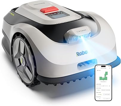 Raccoon 2 SE Wire Free Robot Lawn Mower, No RTK for Max. 0.15 Acre Lawn Area, 1.18"3.15 Cutting Height, Intelligent AI Robotic Lawn Mower with 5Ah Fast-Charging Battery Robot Mower for Small Lawns