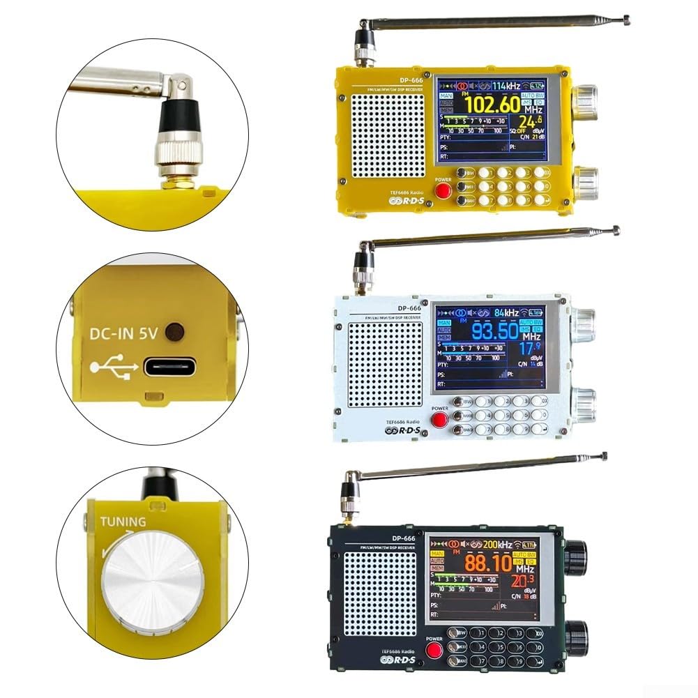 Radio portatile digitale, Radio a onde corte portatile, Radio portatile a onde corte, DP-666 TEF6686 digitale FM AM LW per ricevitore radio MW SW con display RDS, touch screen da 2,8 pollici (nero)