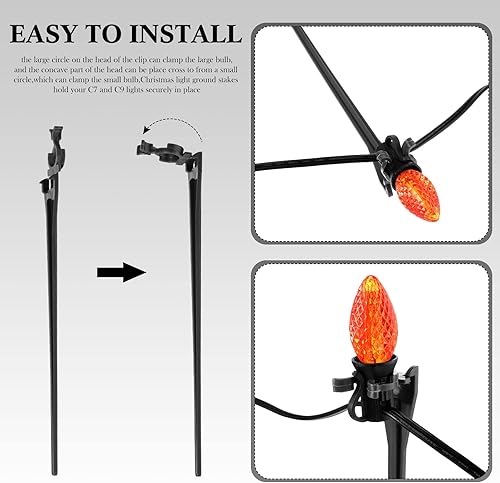 Miniatura 3 de Estacas de luz de Navidad universales para patio y césped, estacas de luz para luces C7 C9, estacas de tierra de 7.5 pulgadas para Navidad al aire
