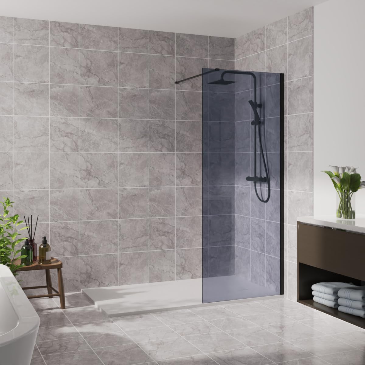 Blümme Smoked 800Mm Wetroom Screen Walk In Shower Enclosure Bathroom Screen Panel 8Mm Easy Clean Glass