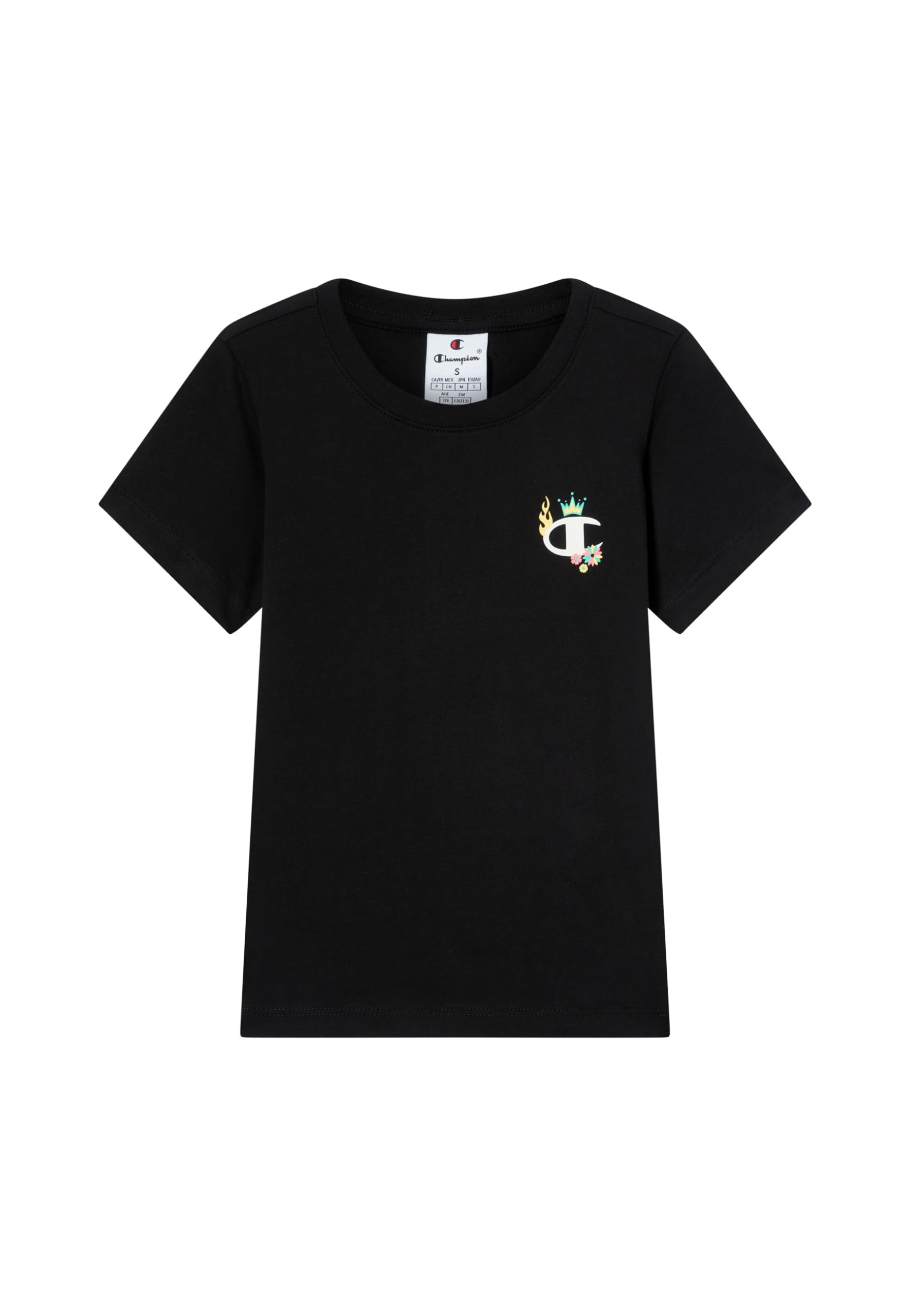 Champion Legacy Girls, Graphic Crewneck T-Shirt, S, Black