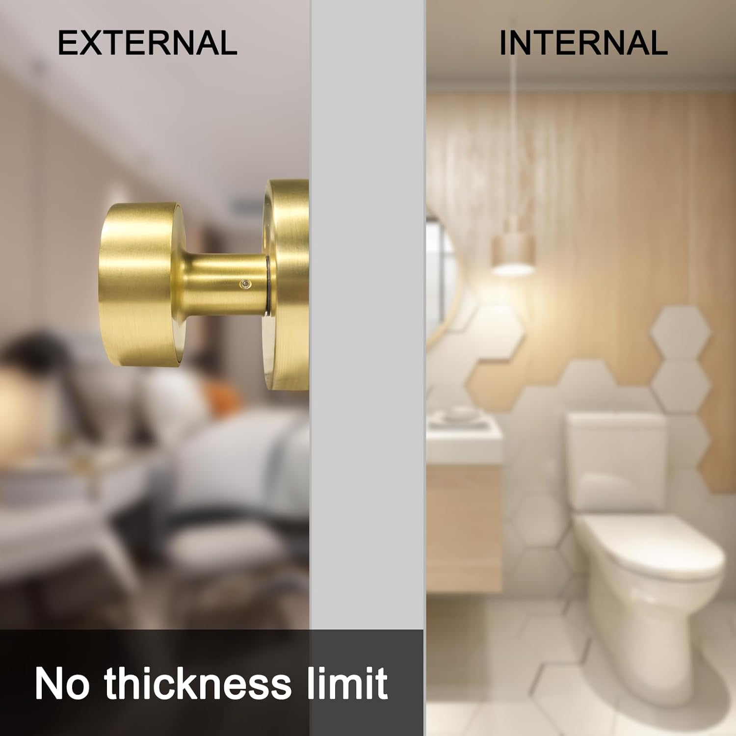 Gold Dummy Door Knobs Interior -for Satin Brass Door Knobs Suitable for Hallway, Wardrobe, Bathroom etc.for All Standard Size Doors, 2 Pack