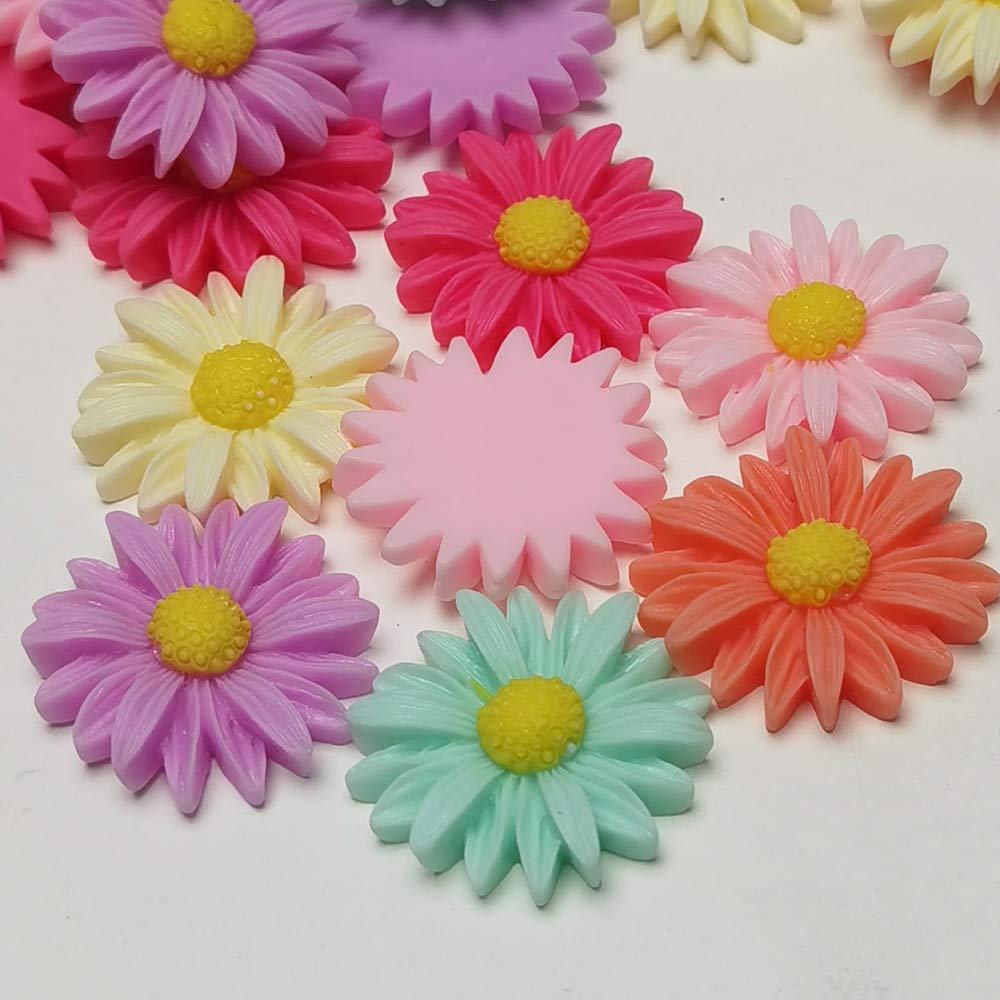 Chenkou Craft Random 100pcs Mix Color Lovely Daisy Flower Flatback Resin Charms Hair Clip Hairpin DIY Craft Jewelry Phone Decoration (Mix, 27mm(1 1/16))
