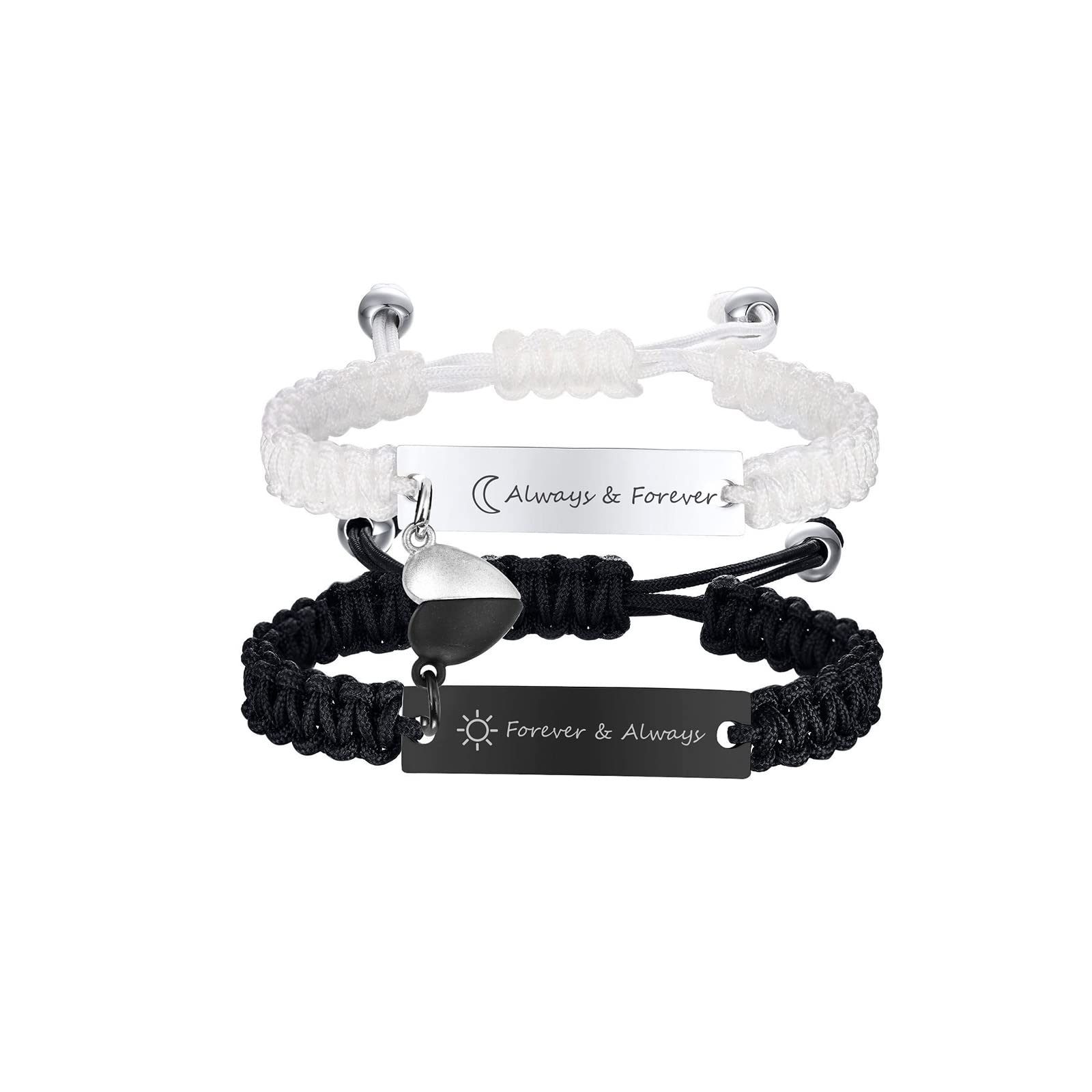 XUANPAIEngraved Handmade Matching Couples Rope Braided ID Bracelets Set Anniversary Personalized Gift for Him and Her