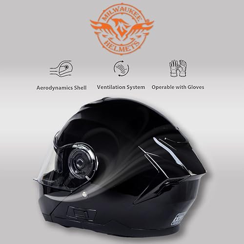 Miniatura 6 de Milwaukee Helmets MPH9815DOT 'Breeze' - Casco modular de motocicleta avanzado negro brillante para hombres y mujeres con visera desplegable